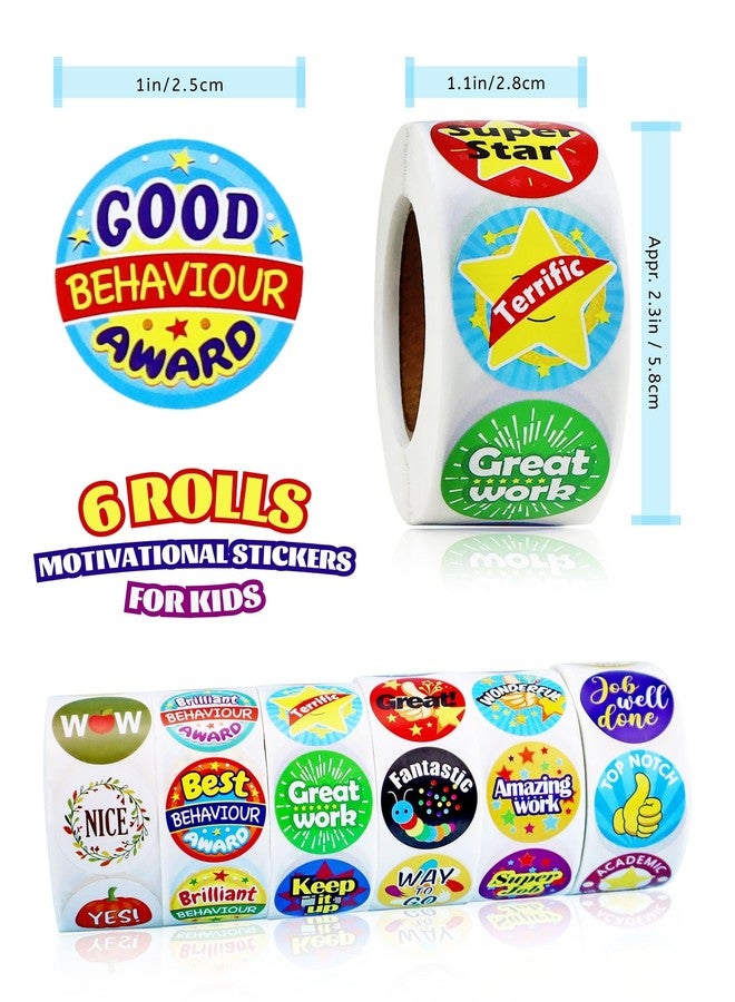 GAUENEEN 3000 Pcs Reward Stickers for Teachers, 6 Rolls of Motivational Stickers for Kids Students School Classroom in 48 Designs Styles - Image 2
