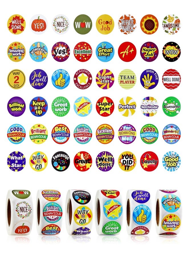 GAUENEEN 3000 Pcs Reward Stickers for Teachers, 6 Rolls of Motivational Stickers for Kids Students School Classroom in 48 Designs Styles - Image 1