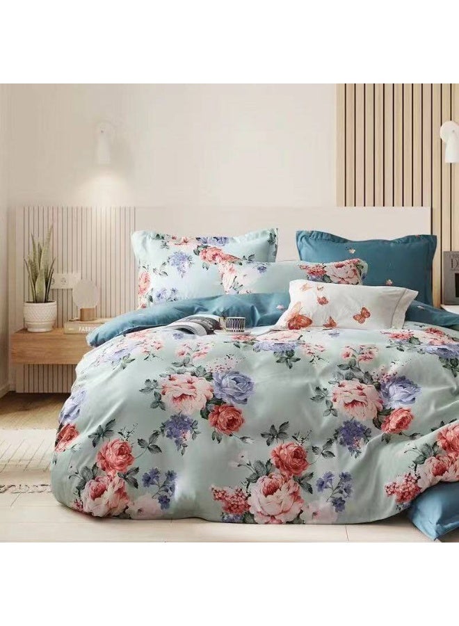 طقم مفروشات فاخر بحجم كينج مكون من 6 قطع - تصميم بسيط، غطاء لحاف 220×240 سم مع شرشف مطاطي و4 أغطية وسائد