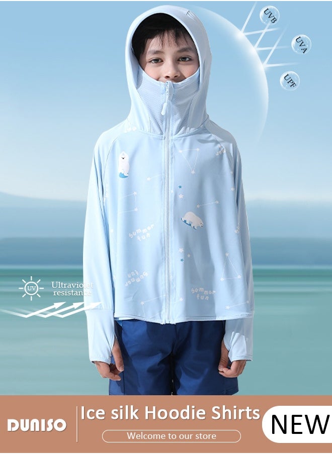 DUNISO Lightweight Sun Protection Clothing For Kids, UPF 50+ Long Sleeve Sun Protection Hoodie Shirt , Long Sleeve Ice Silk Hoodie Shirts for Outdoor Climbing Hiking  - Image 1