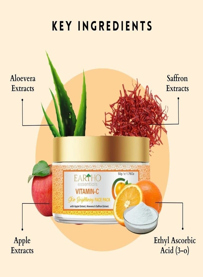 Eartho Essentials Vitamin C Skin Brightening Face Pack with Apple Extract, Aloevera & Saffron Extract 50g And Rose Toner 100ml - Image 3