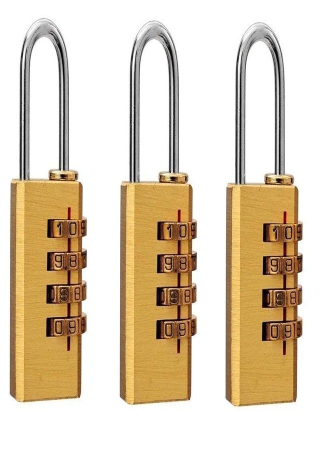 VENEKETY Brass 4 Digit Number Lock Small Bag Lock Travel Lock Luggage Resettable Password Locks Combination Padlock Gold (Pack of 3) - Image 1