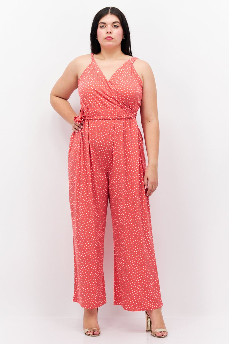 41 Hawthorn Women Plus Size Polka Dots Sleeveless Jumpsuits, Pink - Image 1