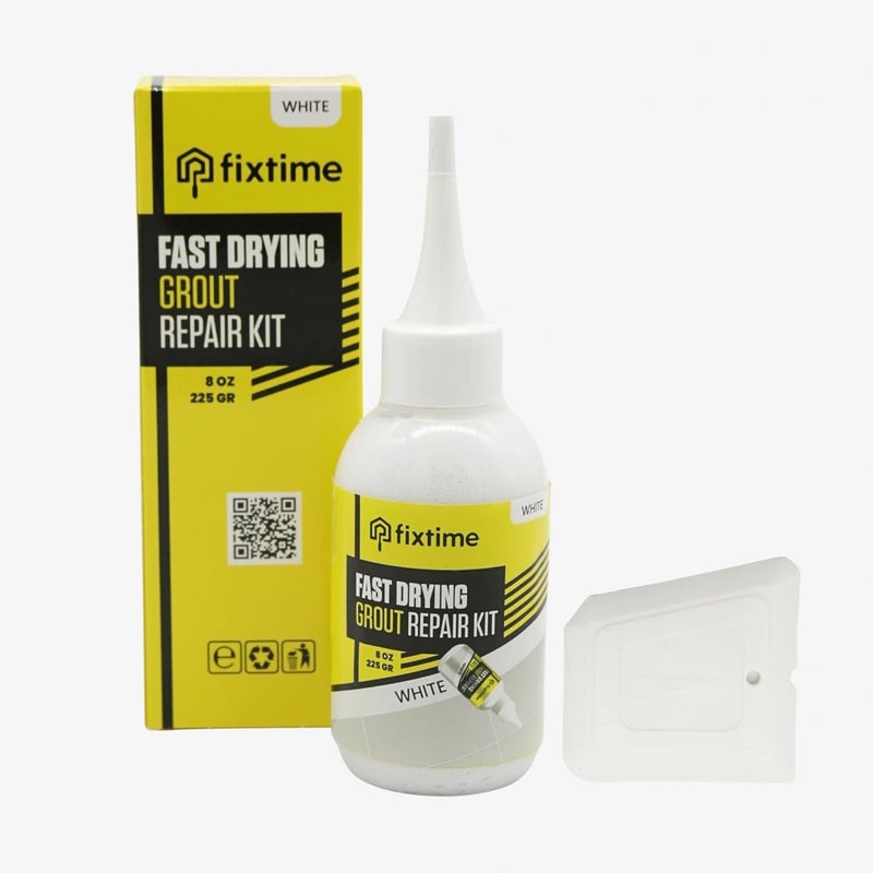 FIXTIME Grout Repair Kit - White Grout Filler Tube - Grout Crack Repair, Premixed Grout Filler Repair, Fast Drying Grout Sealer for Floor Tile - Spatula Included (White, 8oz) - Image 1