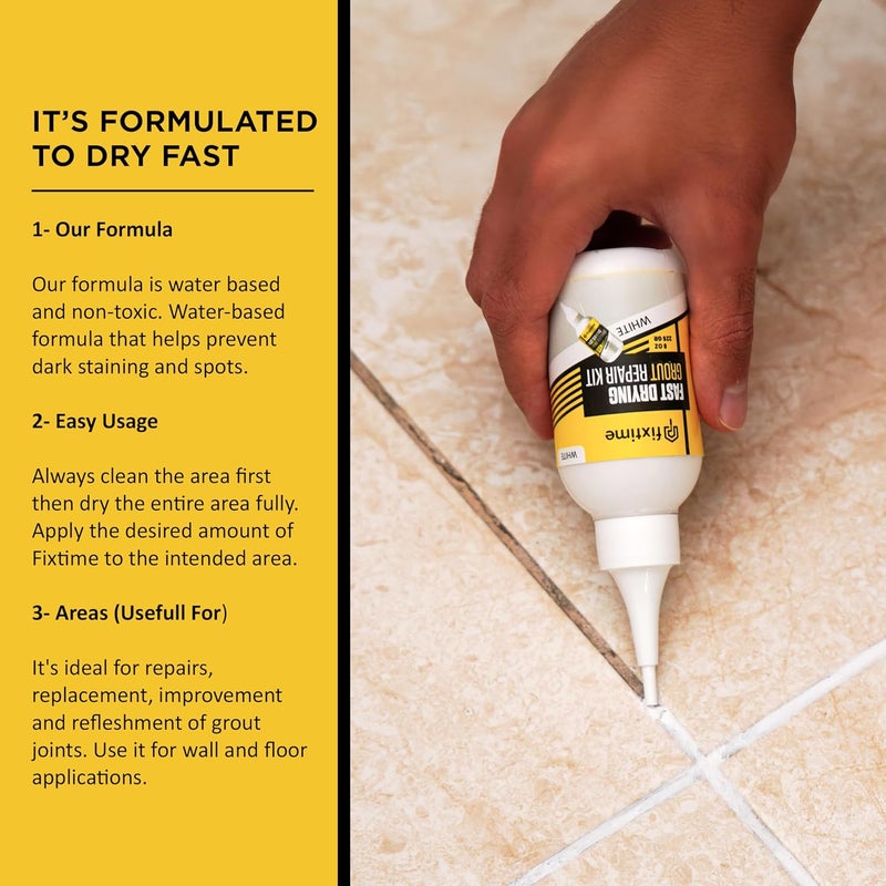 FIXTIME Grout Repair Kit - White Grout Filler Tube - Grout Crack Repair, Premixed Grout Filler Repair, Fast Drying Grout Sealer for Floor Tile - Spatula Included (White, 8oz) - Image 2