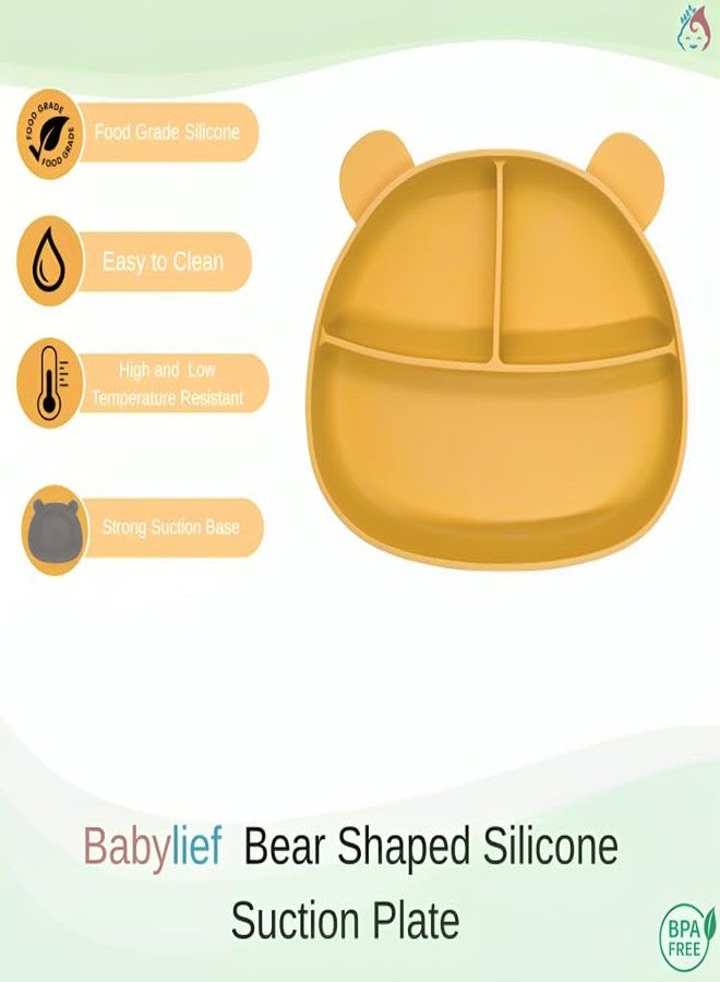 Babylief Baby Feeding Set, Silicone Plate with Suction Base and 2-in-1 (Sippy Cup & Snack Cup) Combo (Mustard Yellow) - Image 2