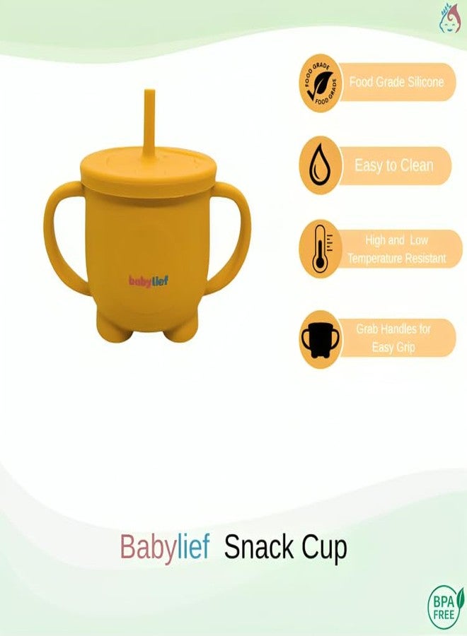 Babylief Baby Feeding Set, Silicone Plate with Suction Base and 2-in-1 (Sippy Cup & Snack Cup) Combo (Mustard Yellow) - Image 3