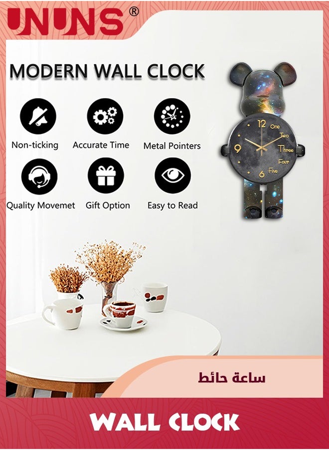 UNUNS - Large Wall Clocks For Living Room,Bear Shaped Modern Pendulum Wall Clock,Silent Quartz Battery Operated Non-Ticking For Bedroom Kitchen Office,12Inch - Image 1