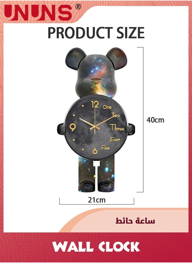 UNUNS - Large Wall Clocks For Living Room,Bear Shaped Modern Pendulum Wall Clock,Silent Quartz Battery Operated Non-Ticking For Bedroom Kitchen Office,12Inch - Image 1