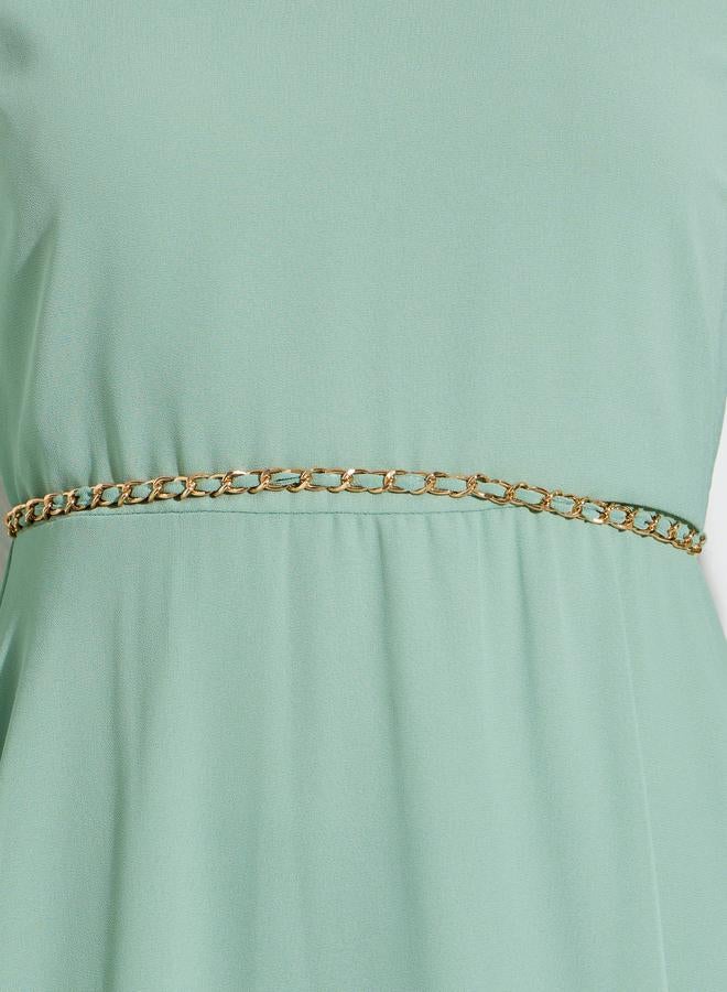 Styli Green A-Line Maxi Dress with Waist Chain - Image 4