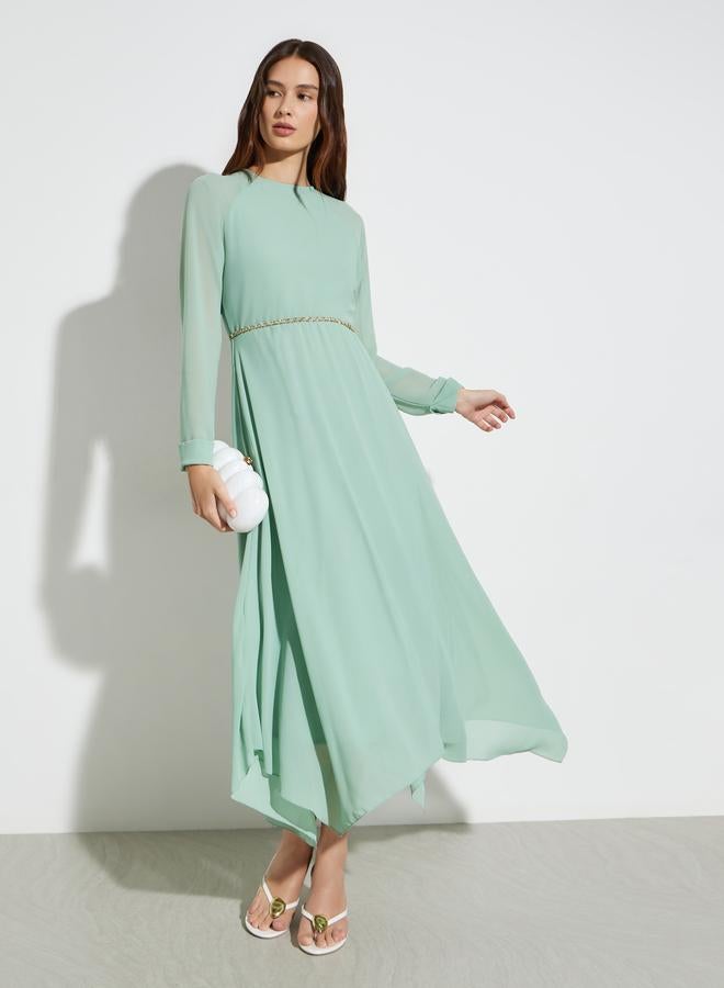 Styli Green A-Line Maxi Dress with Waist Chain - Image 1