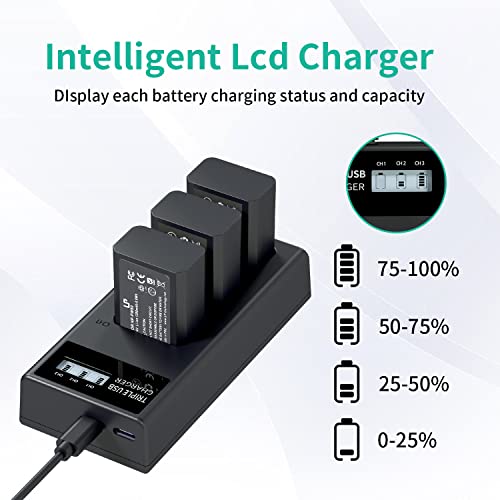 LP NP-FW50 Battery Charger Pack, 3-Pack 1200mAh Battery & Triple Slot Charger for Alpha A5000, A5100, A6000, A6100, A6300, A6400, A6500, A7, A7II, A7R, A7RII, A7S, A7SII, RX10, RX10III, RX10IV, EV-10 - Image 5