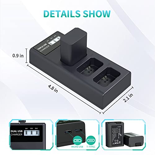 LP NP-FW50 Battery Charger Pack, 3-Pack 1200mAh Battery & Triple Slot Charger for Alpha A5000, A5100, A6000, A6100, A6300, A6400, A6500, A7, A7II, A7R, A7RII, A7S, A7SII, RX10, RX10III, RX10IV, EV-10 - Image 4