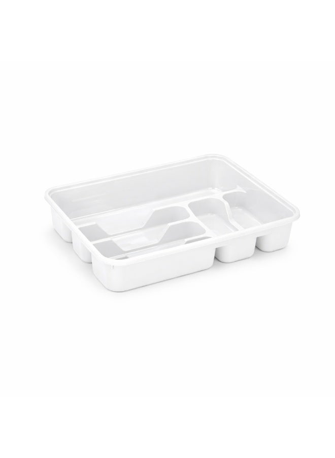 Dunya Plastik Large Plastic Cutlery Tray Organizer For Kitchen Drawer, Deep Multi Compartment Utensil And Silverware Storage Divider, 38.6 x 31.2 x 7 cm (White) - Image 1