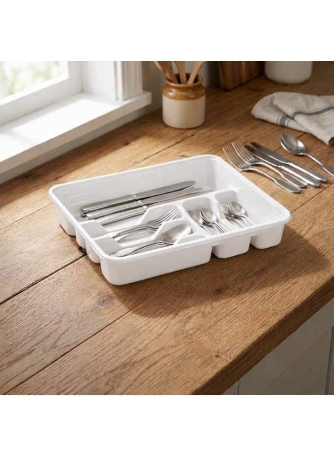 Dunya Plastik Large Plastic Cutlery Tray Organizer For Kitchen Drawer, Deep Multi Compartment Utensil And Silverware Storage Divider, 38.6 x 31.2 x 7 cm (White) - Image 2