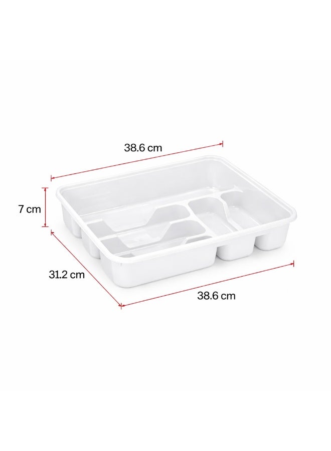Dunya Plastik Large Plastic Cutlery Tray Organizer For Kitchen Drawer, Deep Multi Compartment Utensil And Silverware Storage Divider, 38.6 x 31.2 x 7 cm (White) - Image 4