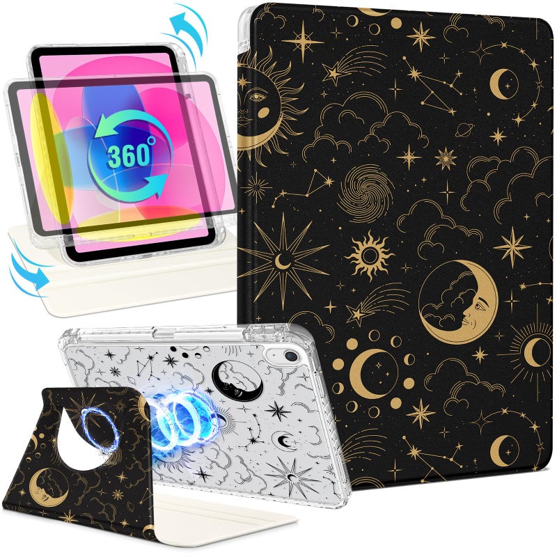 Shorogyt for iPad A16 11th Generation 11 inch 2025 /for i Pad 10th Generation case Magnetic Stand for Women - Cute Design 360 Degree Rotating Covers Girls Aesthetic with Pencil Holder,Sun Moon - Image 1