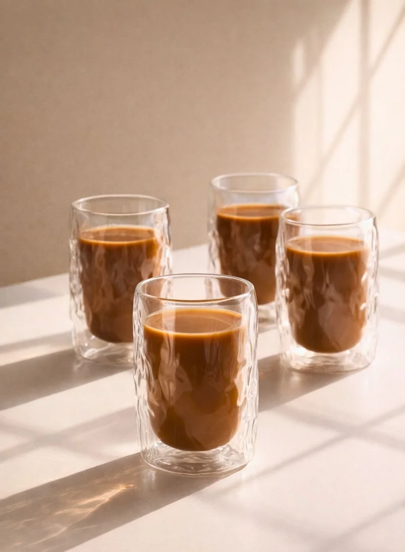 1Chase Glacier Glacier Double Wall Glass Cups Set of 4 – 400ML Borosilicate Coffee & Tea Glasses  | Best Price UAE