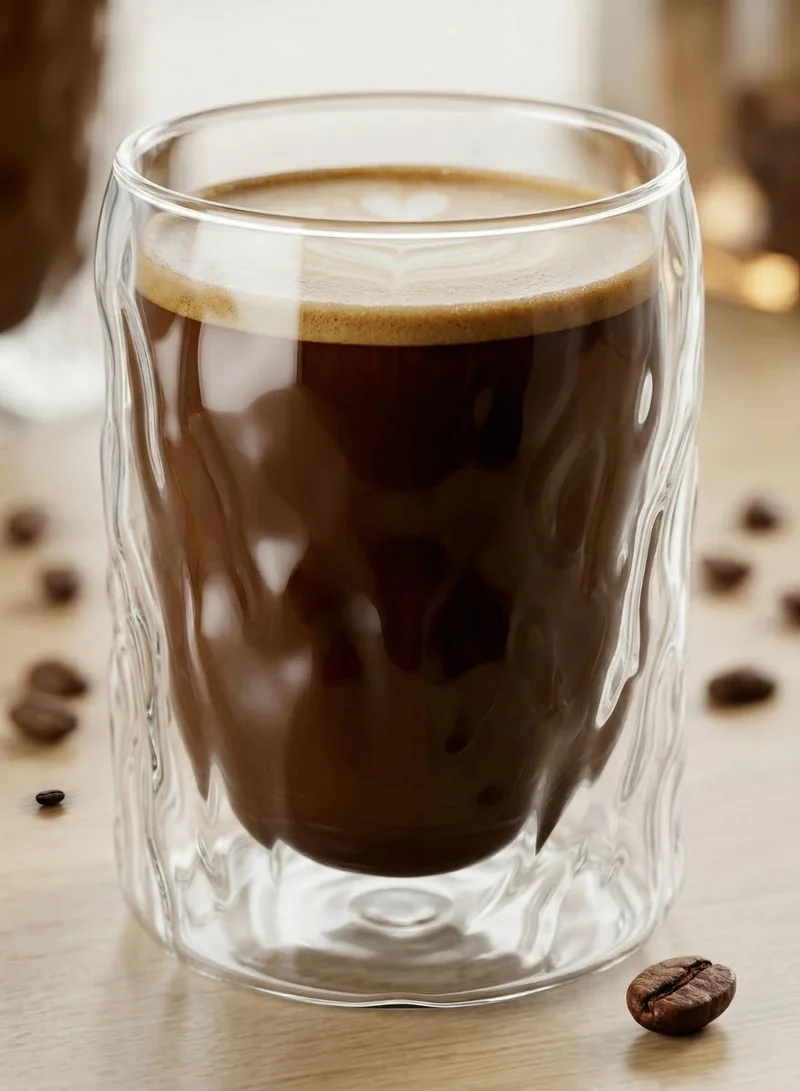 1Chase Glacier Glacier Double Wall Glass Cups Set of 4 – 400ML Borosilicate Coffee & Tea Glasses  | Best Price UAE