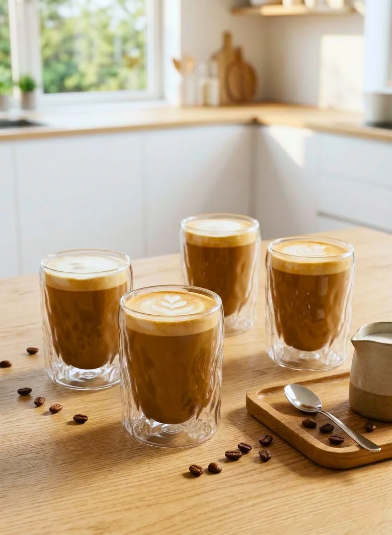 1Chase Glacier Glacier Double Wall Glass Cups Set of 4 – 400ML Borosilicate Coffee & Tea Glasses  | Best Price UAE