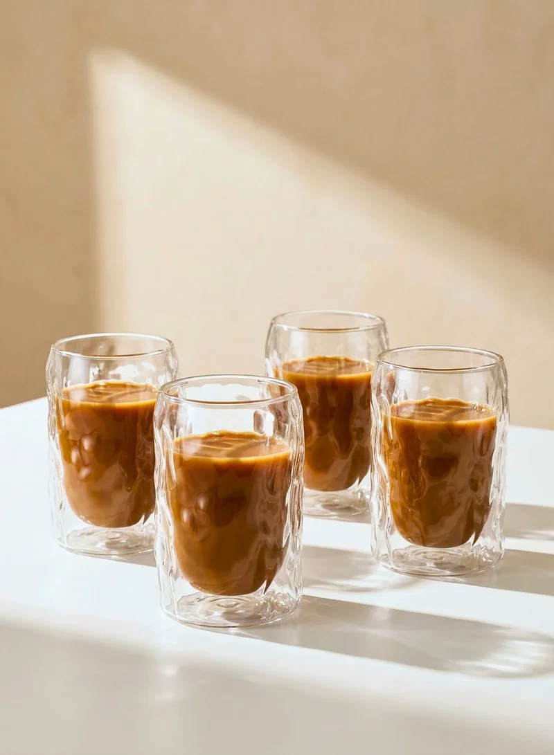 1 تشيس طقم أكواب زجاجية مزدوجة الجدار من Glacier، 4 قطع - أكواب قهوة وشاي من زجاج البوروسيليكات سعة 400 مل