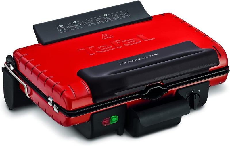 T-fal TEFAL Contact Grill |Ultracompact Grill| Adjustable Thermostat | 1700 W | 2 positions,Grill or Barbecue | Easy to clean | Removable dishwasher-safe juice tray | Red | 2 Years Warranty | GC302528 - Image 2