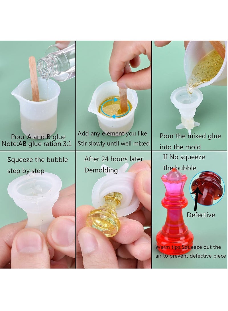 SOLARAE Chess Mold,16 Pcs 3D Silicone Chess Resin Mold Set, Chess Crystal Epoxy Casting Molds for DIY Crafts Making, Birthday Gift, Family Party, Family Board Games and Outdoor Games - Image 4
