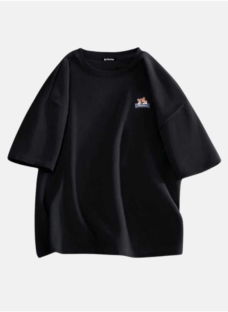Thirty-One Plain Black Wolf Symbol Unisex Oversized T-shirt  - Image 1