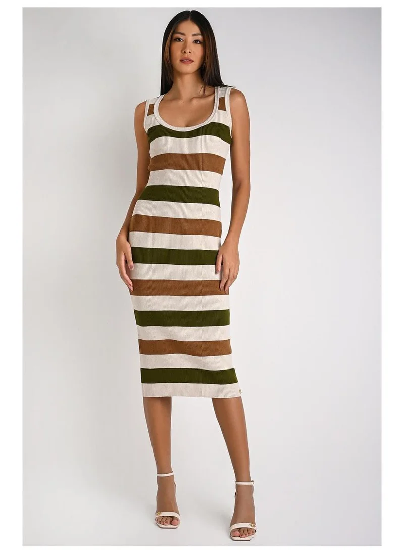 Striped Midi Silk Dress