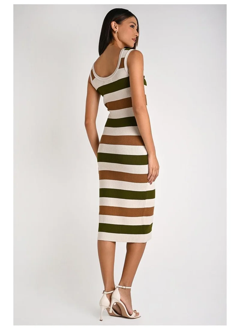Carmen Steffens  Striped Midi Silk Dress for Women | Best Price UAE
