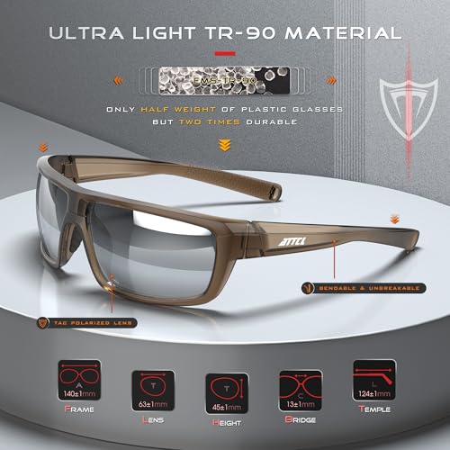ATTCL Polarized Sunglasses Men for Fishing: UV Protection Lightweight TR90 Sports Wrap Sun Glasses Driving Golf Cycling Running 5001 Toushenka-Silver - Image 3