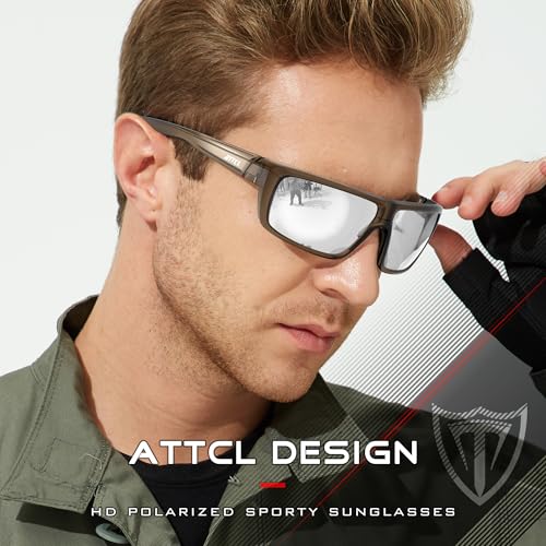 ATTCL Polarized Sunglasses Men for Fishing: UV Protection Lightweight TR90 Sports Wrap Sun Glasses Driving Golf Cycling Running 5001 Toushenka-Silver - Image 2