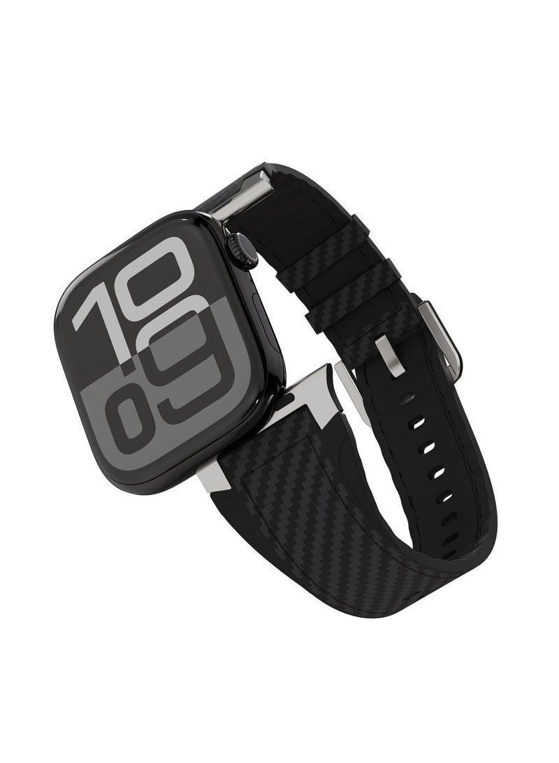 LEVELO Toray Smartwatch Silicone & Leather Strap, Sweat & Water Resistant, Adjustable Strap Fit, Breathable Dual-Layer Build, Designed for Apple Watch 11/10/9/8/7 Series – Black - Image 2