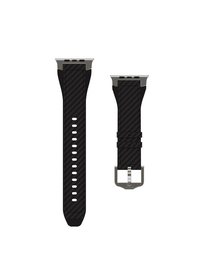 LEVELO Toray Smartwatch Silicone & Leather Strap, Sweat & Water Resistant, Adjustable Strap Fit, Breathable Dual-Layer Build, Designed for Apple Watch 11/10/9/8/7 Series – Black - Image 1