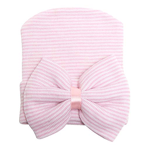Sarfel Newborn Hats for Girls Hospital Hat Baby Girl Bows and Headbands Infant Beanie Nursery Caps Pink