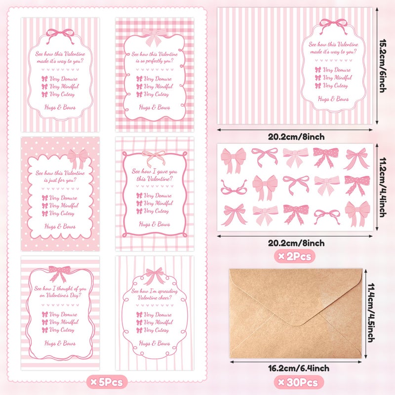 A1diee Valentines Day Office Cards Bulk- 30 Sets Pink Watercolor Coquette Bow Blank Greeting Cardstocks with Envelopes Stickers, Valentine's Day Party Favors Gifts for Coworkers Group Anniversary - Image 2