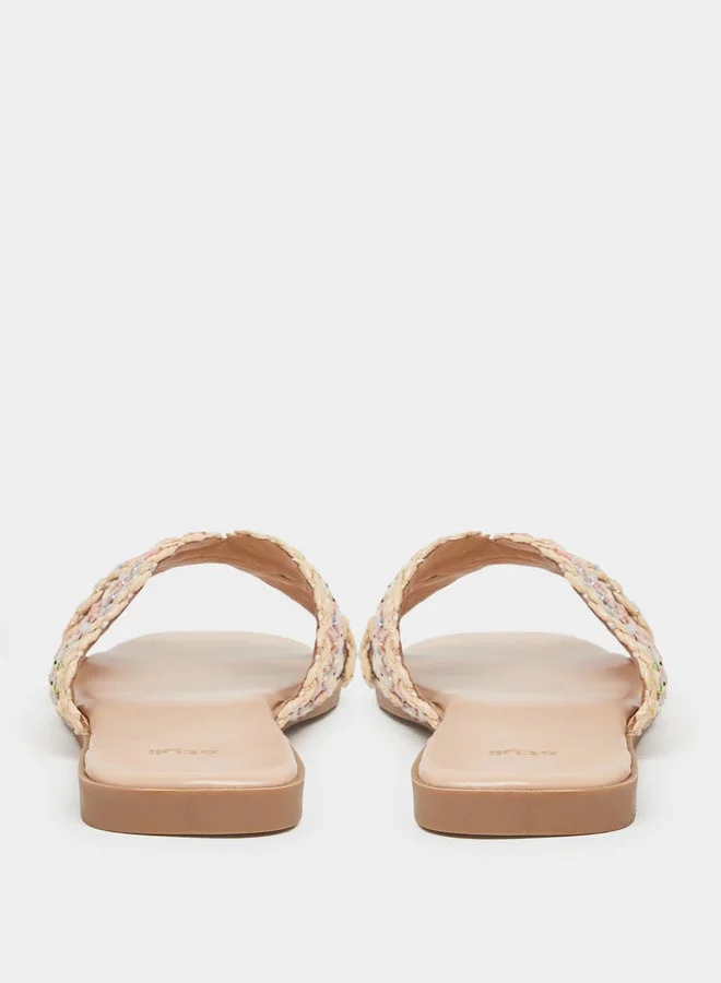Styli  Beige Embellished Flat Sandals for Women | Best Price UAE