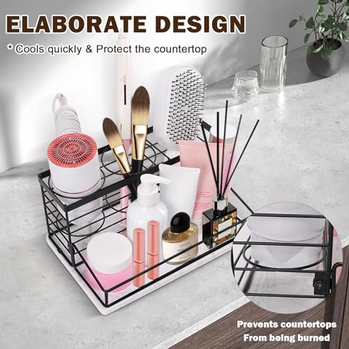 Siyzda Hair Tool Organizer, Movable Hair Dryer Holder, Hair Styling Tools Storage for Vanity, Bath Counter Organizer, Bathroom Trays for Hair Toiletry, Makeup (12" x 7.7" x 5.8", Marble-Black) - Image 3