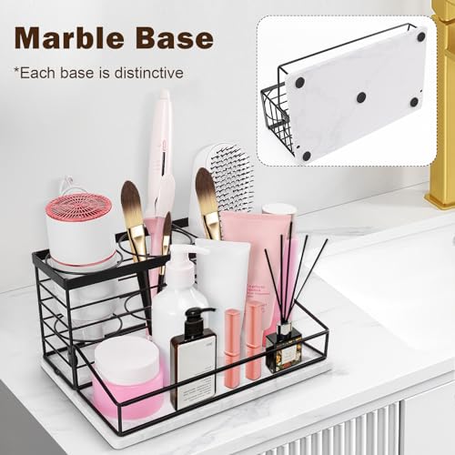 Siyzda Hair Tool Organizer, Movable Hair Dryer Holder, Hair Styling Tools Storage for Vanity, Bath Counter Organizer, Bathroom Trays for Hair Toiletry, Makeup (12" x 7.7" x 5.8", Marble-Black) - Image 4