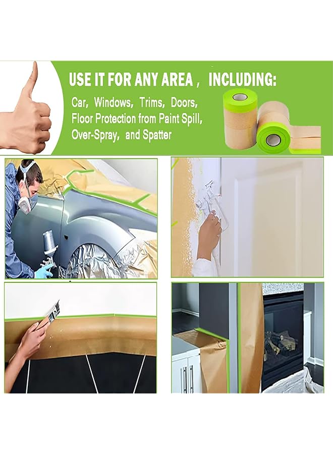 erorex Pre Taped Masking Paper For Painting 15Cm*12M Tape And Drape Painters Paper Paint Adhesive Protective Paper Roll For Covering Skirting Frames Cars And Auto Body 4 Rolls  - Image 4