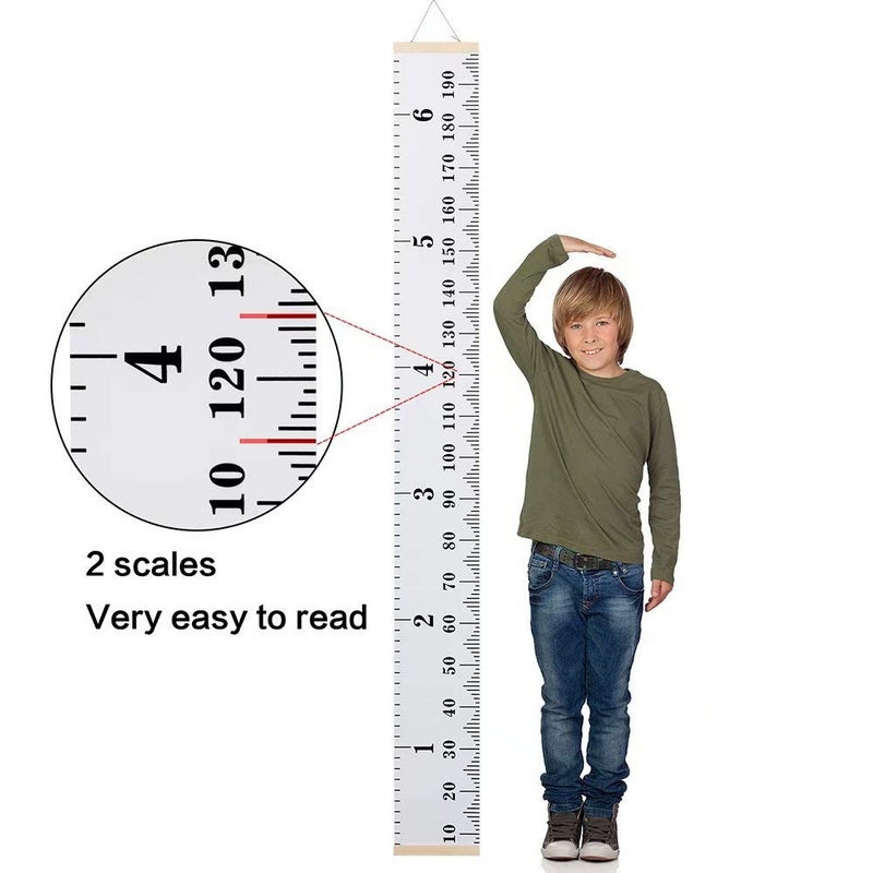 Smlper Growth Chart for Kids,Child Height Chart Ruler for Wall,White Grey Wood Frame Fabric Canvas Height Measurement Ruler for Kids Nursery Room,Removable Wall Decor 79"x7.9" - Image 5