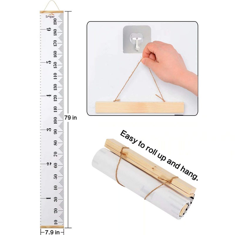Smlper Growth Chart for Kids,Child Height Chart Ruler for Wall,White Grey Wood Frame Fabric Canvas Height Measurement Ruler for Kids Nursery Room,Removable Wall Decor 79"x7.9" - Image 3