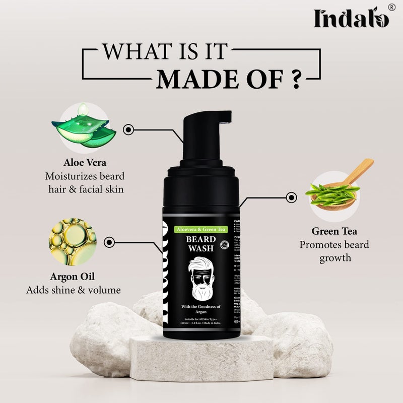 Indalo Beard Wash with Aloe Vera & Green Tea | Best Beard Wash Shampoo | Beard Wash for Healthy Beard | Sulphate, Ammonia & Paraben-Free | Suitable for All Skin Types - 100ml - Image 4