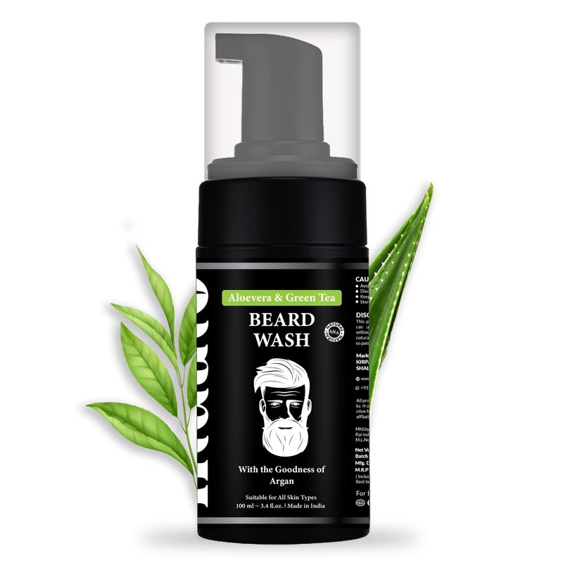 Indalo Beard Wash with Aloe Vera & Green Tea | Best Beard Wash Shampoo | Beard Wash for Healthy Beard | Sulphate, Ammonia & Paraben-Free | Suitable for All Skin Types - 100ml - Image 1