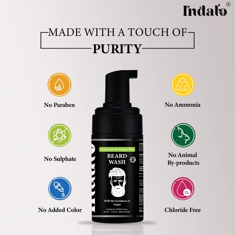 Indalo Beard Wash with Aloe Vera & Green Tea | Best Beard Wash Shampoo | Beard Wash for Healthy Beard | Sulphate, Ammonia & Paraben-Free | Suitable for All Skin Types - 100ml - Image 5