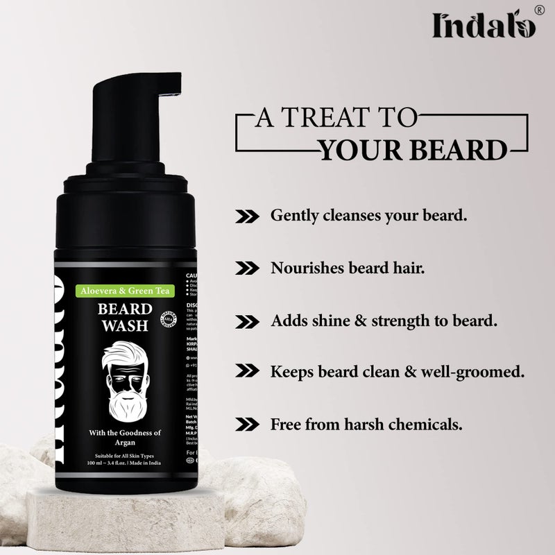Indalo Beard Wash with Aloe Vera & Green Tea | Best Beard Wash Shampoo | Beard Wash for Healthy Beard | Sulphate, Ammonia & Paraben-Free | Suitable for All Skin Types - 100ml - Image 3