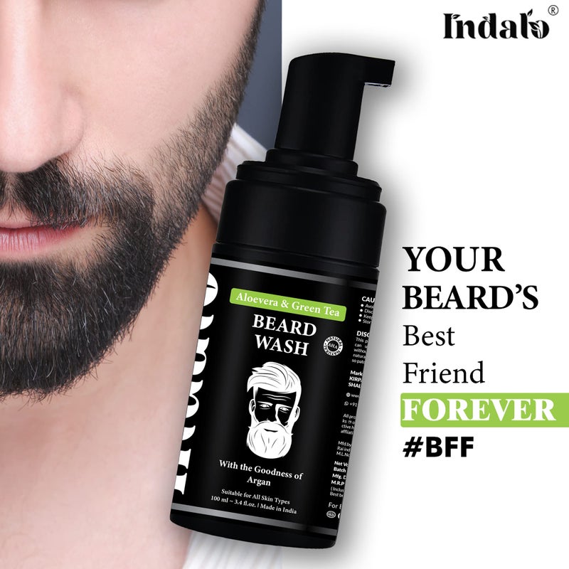 Indalo Beard Wash with Aloe Vera & Green Tea | Best Beard Wash Shampoo | Beard Wash for Healthy Beard | Sulphate, Ammonia & Paraben-Free | Suitable for All Skin Types - 100ml - Image 2