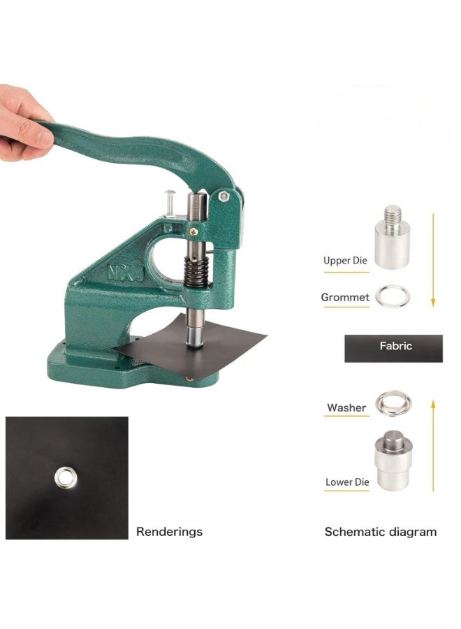 Hand Press Heavy Duty Eyelet Grommet Machine Punch Tool Kit- Heavy Duty Grommet Press-with 3 Interchangeable Dies and 1500 Pcs Silver Grommets (Color : Green)  - Image 2
