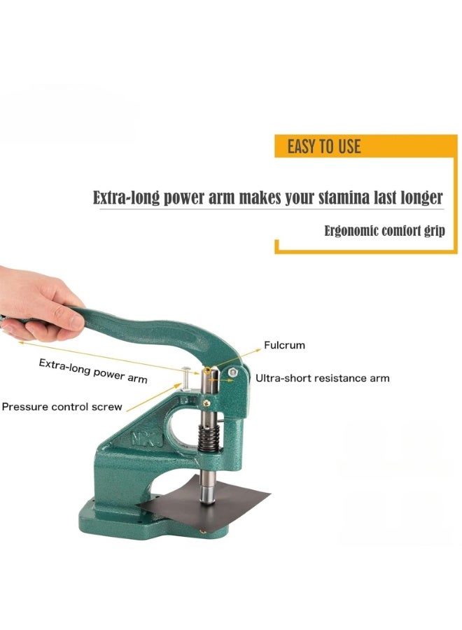 Hand Press Heavy Duty Eyelet Grommet Machine Punch Tool Kit- Heavy Duty Grommet Press-with 3 Interchangeable Dies and 1500 Pcs Silver Grommets (Color : Green)  - Image 3