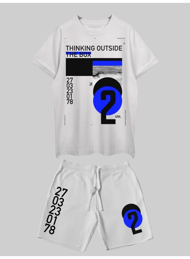THREADCURRY THREADCURRY Thinking Outside The Box Printed Co-ord Set for Men - Half Sleeve Oversized T-Shirt and Shorts  - Image 1